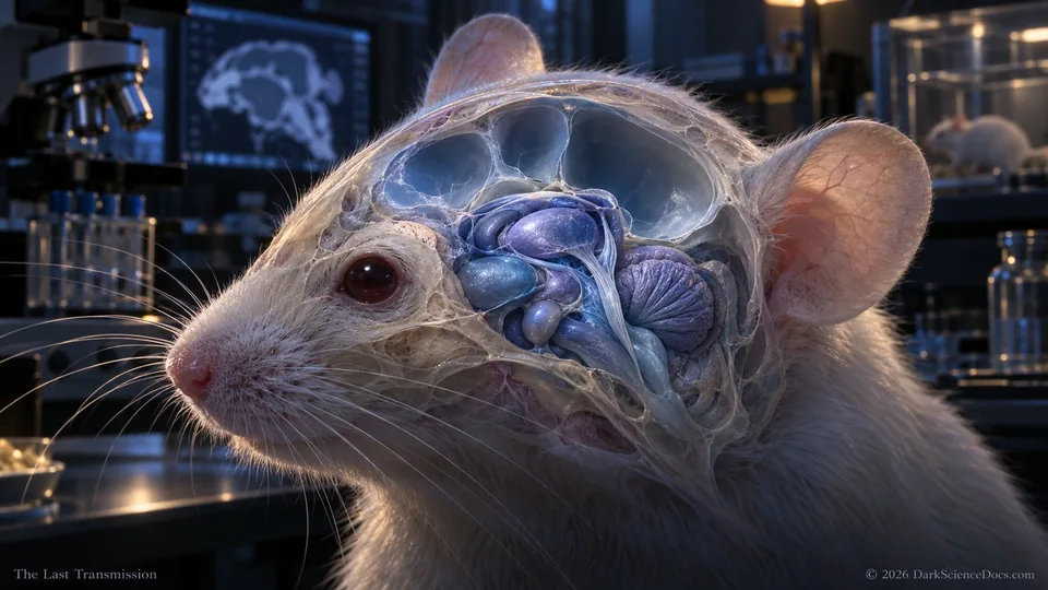 Conceptual science artwork: A developmental genetic alteration left much of the mouse cerebral cortex absent, creating room for transplanted human cortical organoids.