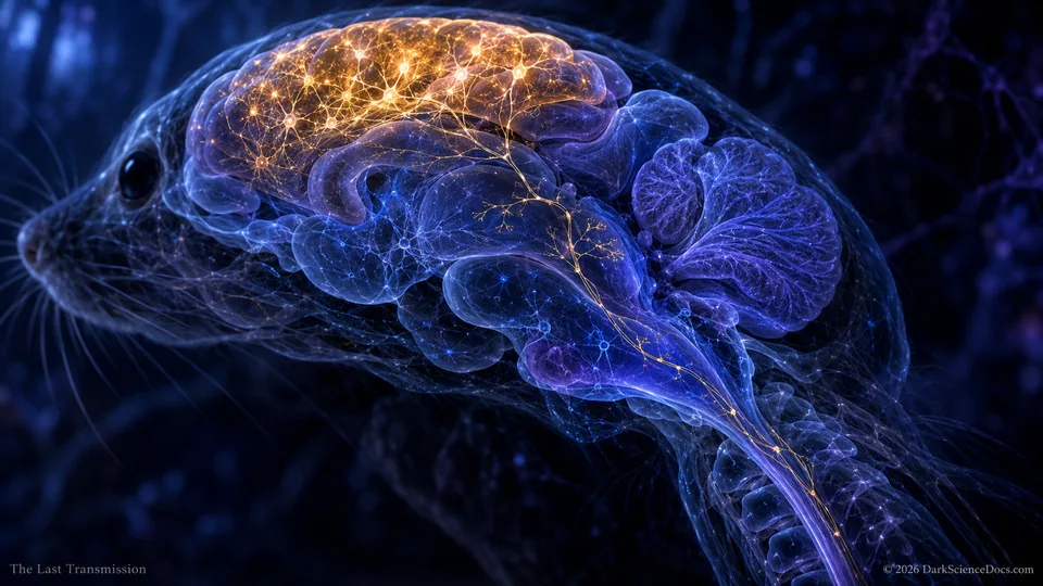 Conceptual science artwork: Neural tracing revealed projections from the human-derived cortical graft into regions of the mouse brain, with sparse projections reaching the cervical spinal cord.