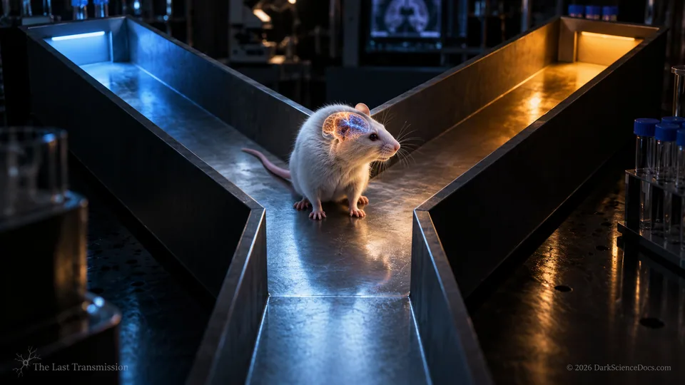 Conceptual science artwork: In spatial working-memory tests, mice carrying human cortical grafts performed above chance on a Y-maze alternation task, while mice with depleted cortex and no graft did not.