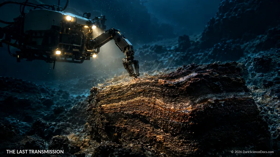 Conceptual science artwork: A slowly growing ferromanganese crust records millions of years of environmental history.