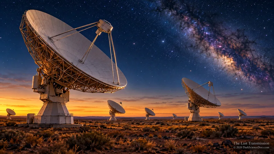 Conceptual science artwork: An artistic view of the MeerKAT radio array in South Africa’s Karoo.