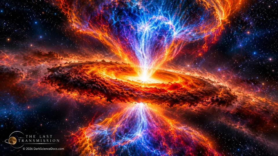 Conceptual science artwork: An artist’s visualization of the hourglass-shaped molecular outflows emerging around an expanding equatorial dust disc.