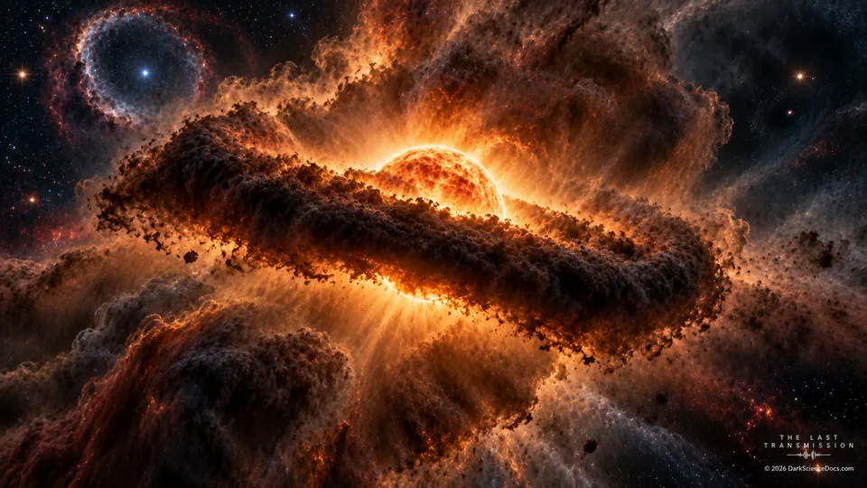Conceptual science artwork: An imagined view of the reheating central star driving a carbon-rich, Wolf–Rayet-type wind while dust remains in the surrounding region.