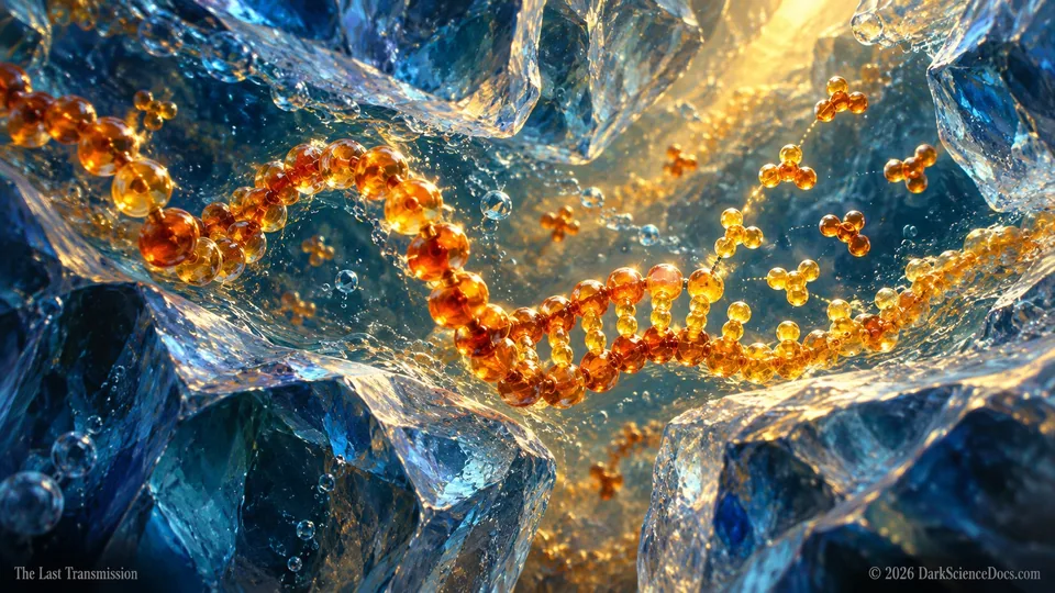 Conceptual science artwork: RNA chemistry in liquid channels between ice crystals.