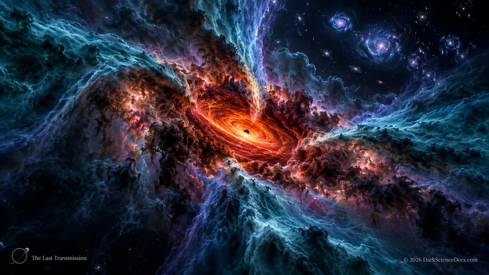 Conceptual science artwork: An imagined primordial inflow evokes rapid black hole growth.