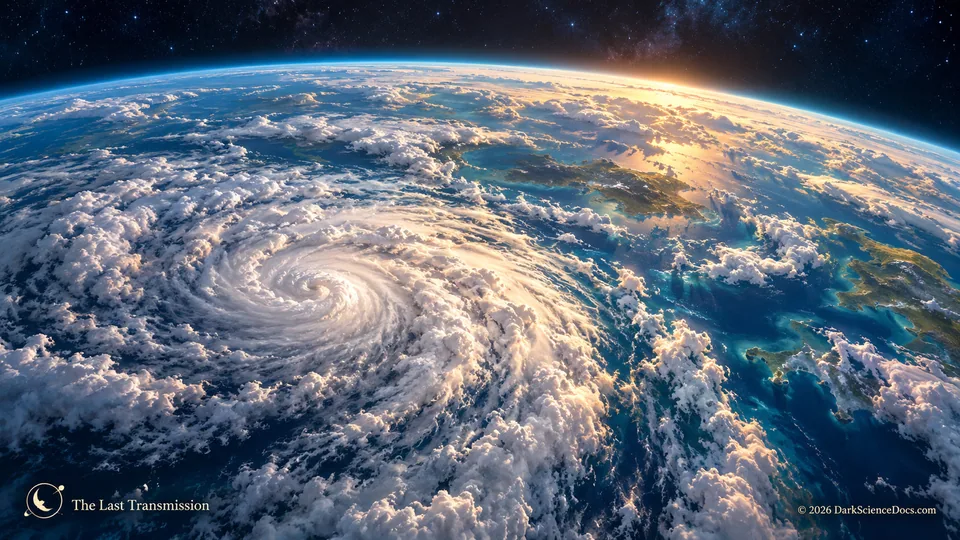 Conceptual science artwork: A hypothetical rocky ocean world seen through extensive cloud cover.