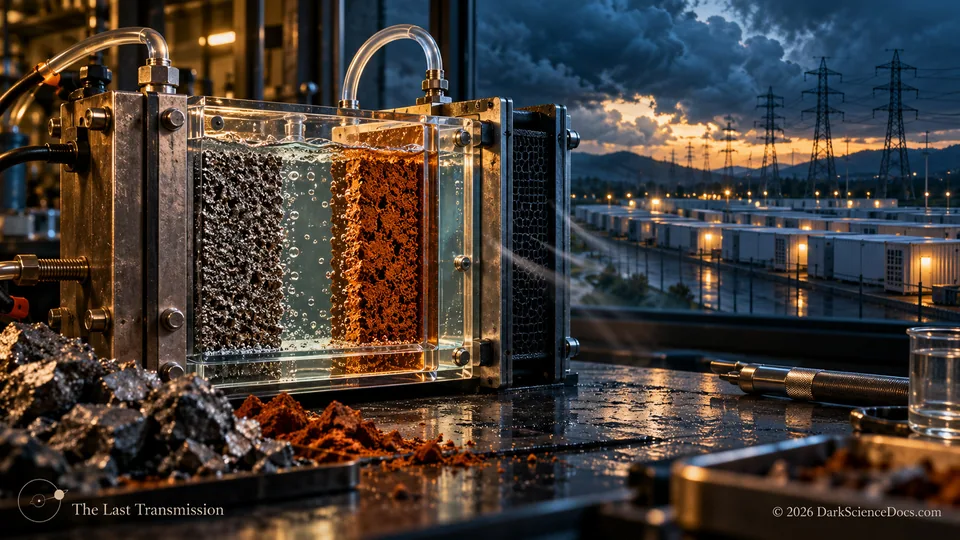 Conceptual science artwork: An artistic interpretation of iron-air storage, which uses reversible oxidation to store and release energy.