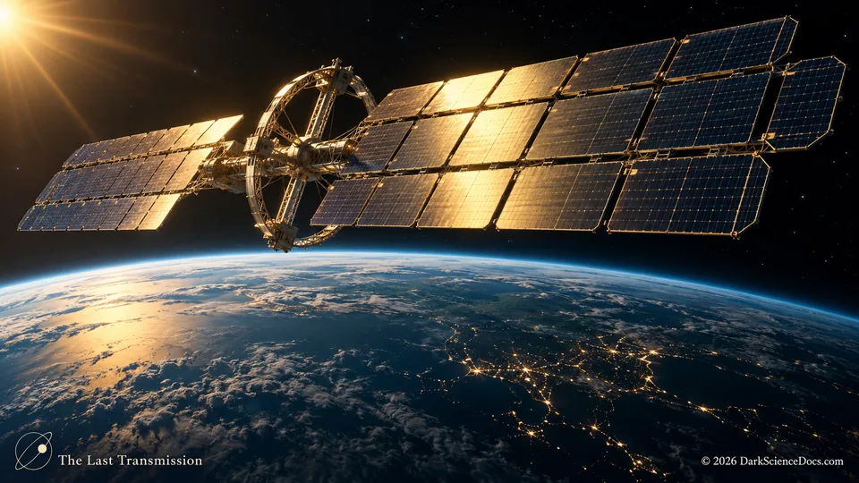 Conceptual science artwork: A conceptual future space solar collector above Earth.