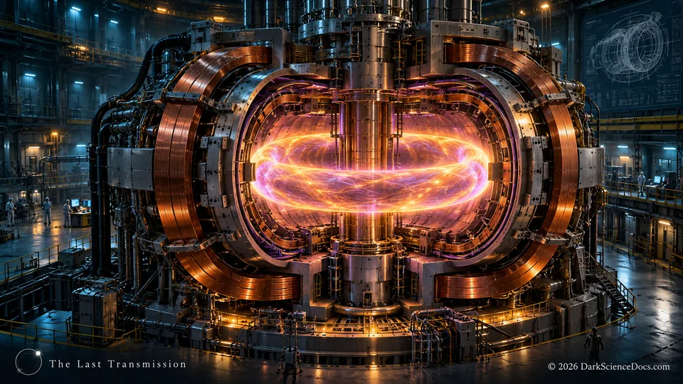 Conceptual science artwork: A conceptual tokamak contains a ring of hot plasma using magnetic fields.