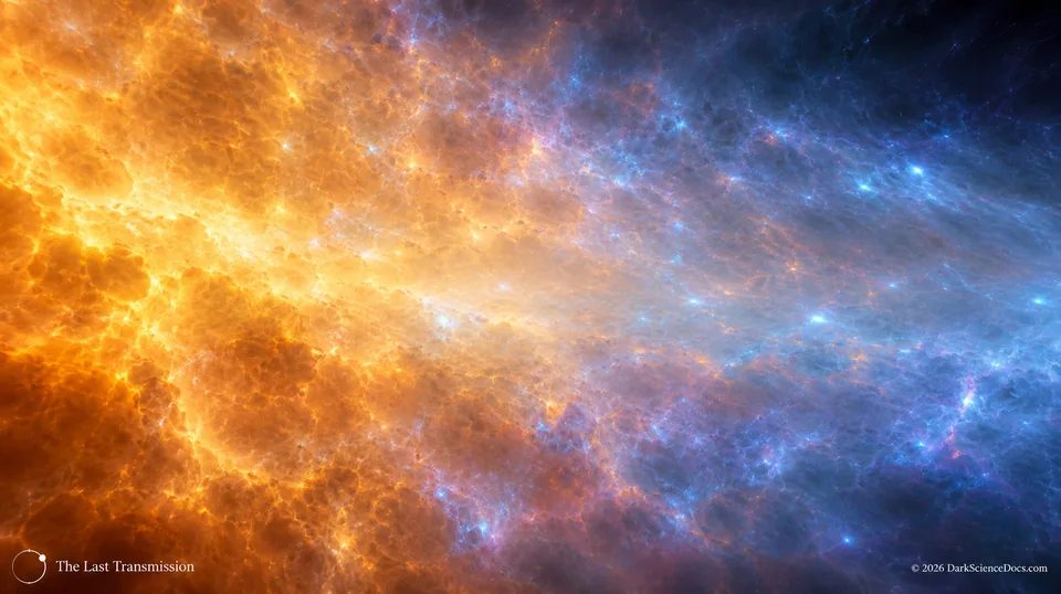 Conceptual science artwork: An imagined view of the early universe becoming transparent as free electrons combined with nuclei.