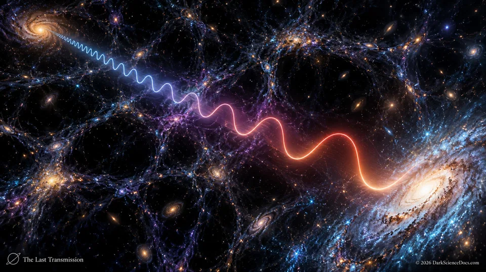 Conceptual science artwork: Cosmological expansion lengthens the wavelength of traveling light.