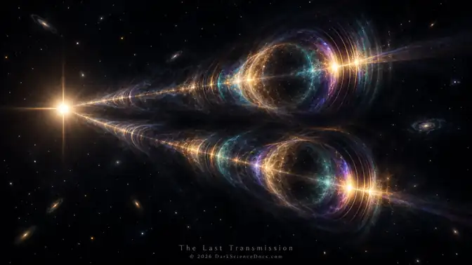 Conceptual AI artwork: Two luminous wave-like patterns picture the resemblance that made the optical record worth investigating.