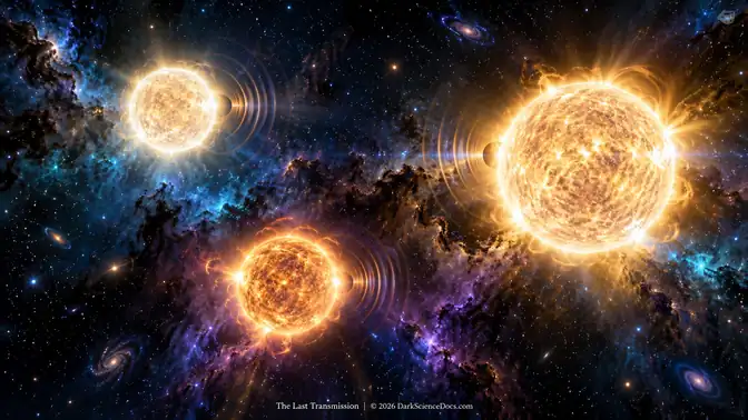 Conceptual AI artwork: An imagined grouping evokes paired disturbances reported in observations of three different stars.