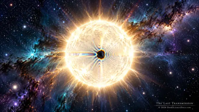 Conceptual AI artwork: A dark imagined obstruction and surrounding light visualize one possible way an intervening object could affect a distant star.