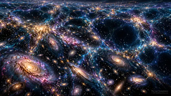 Conceptual AI artwork: Filaments Across an Expanding Universe