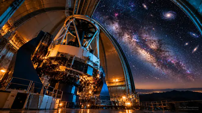 Conceptual AI artwork: An Observatory Reading Cosmic Light