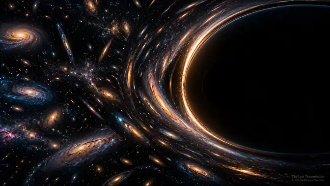 Conceptual AI artwork: An Imagined Horizon in Curved Spacetime