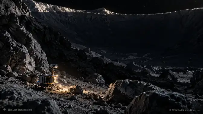 Conceptual AI artwork: Inside an Imagined Shadowed Crater