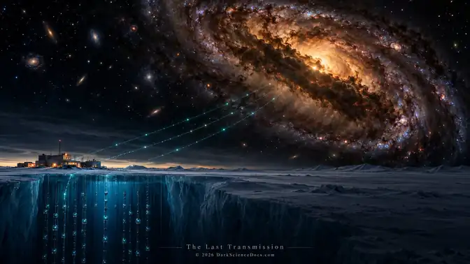 Neutrinos from an Obscured Galaxy — conceptual illustration