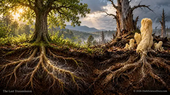 Fungal Ecology at Living Roots — conceptual illustration