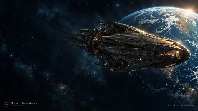 Imaginary extraterrestrial spacecraft approaching an Earthlike world after a long interstellar journey