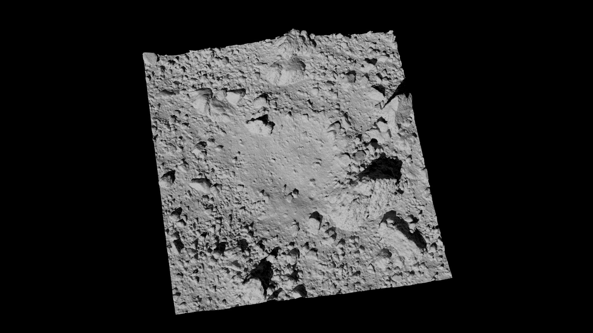 Rendered laser-altimeter terrain model of the Nightingale sampling site, a smoother patch surrounded by rocky terrain