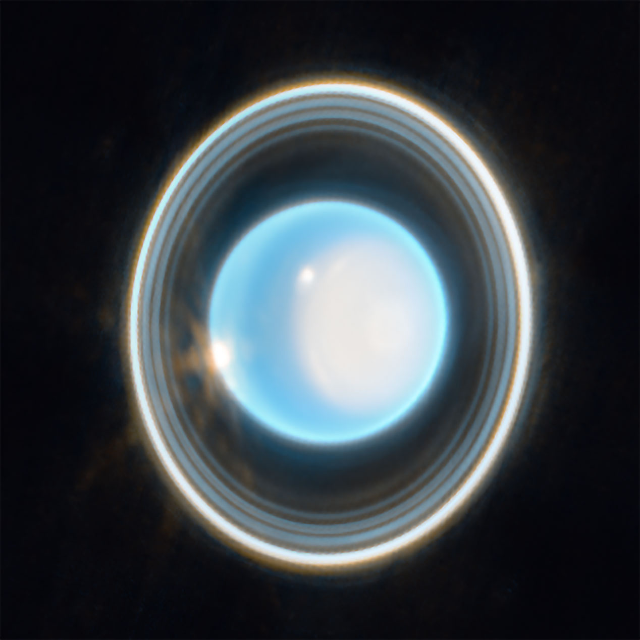Webb near-infrared representative-color image of Uranus with its rings and bright polar region