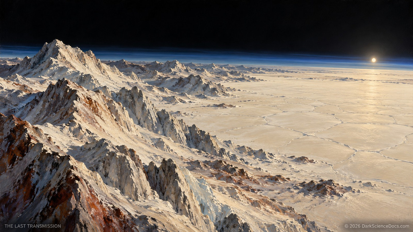An artist’s interpretation of Pluto’s ice mountains, nitrogen plains, and atmospheric haze, informed by New Horizons discoveries. This is not a spacecraft photograph or an exact terrain map.