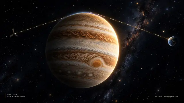 Conceptual view of Juno sending a radio signal through Jupiter’s atmospheric limb