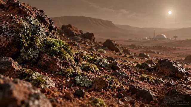 Speculative moss and other plants helping support a future off-world habitat