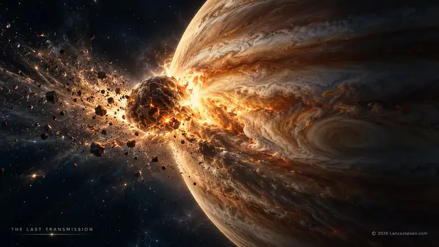 Conceptual ancient giant impact involving a young Jupiter and planetary embryo