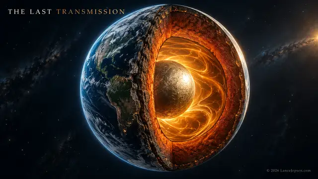 Simplified cutaway of Earth with inner core, outer core, and rocky mantle