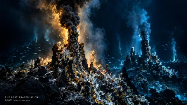 Conceptual underwater vent ecosystem used as an Earth analogy for Europa
